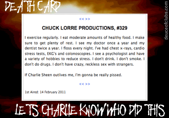 DEATH CARD. LETS CHARLIE KNOW WHO DID THIS.