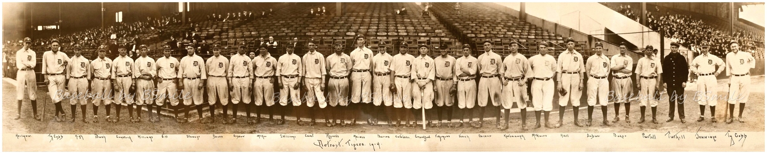 Ty Cobb doubles himself in 1914 team panoramic photo